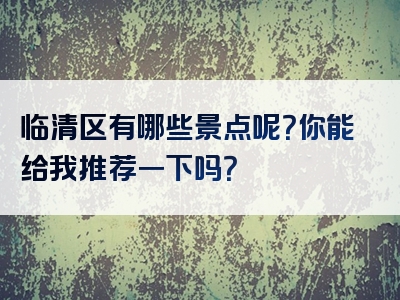 临清区有哪些景点呢？你能给我推荐一下吗？