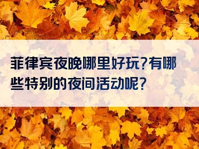 菲律宾夜晚哪里好玩？有哪些特别的夜间活动呢？