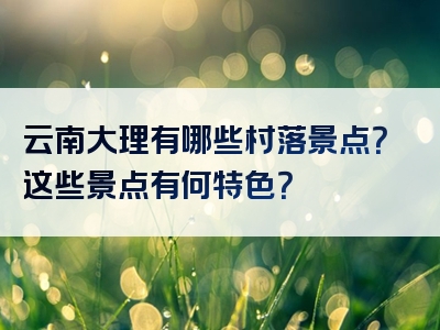 云南大理有哪些村落景点？这些景点有何特色？