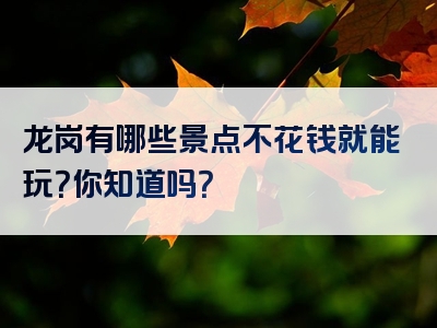 龙岗有哪些景点不花钱就能玩？你知道吗？