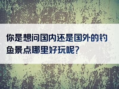 你是想问国内还是国外的钓鱼景点哪里好玩呢？