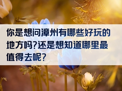 你是想问漳州有哪些好玩的地方吗？还是想知道哪里最值得去呢？