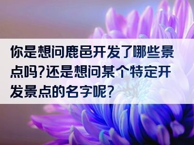 你是想问鹿邑开发了哪些景点吗？还是想问某个特定开发景点的名字呢？