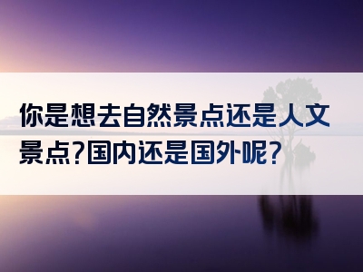 你是想去自然景点还是人文景点？国内还是国外呢？