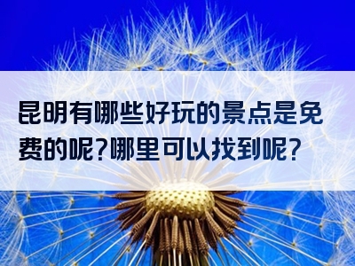 昆明有哪些好玩的景点是免费的呢？哪里可以找到呢？