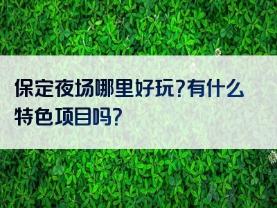 保定夜场哪里好玩？有什么特色项目吗？