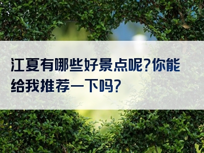 江夏有哪些好景点呢？你能给我推荐一下吗？