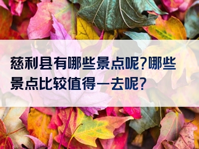 慈利县有哪些景点呢？哪些景点比较值得一去呢？