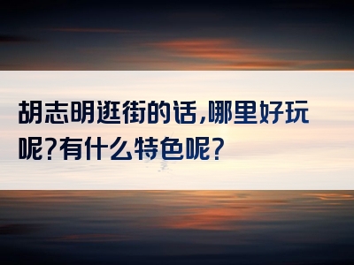 胡志明逛街的话，哪里好玩呢？有什么特色呢？