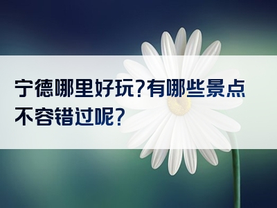 宁德哪里好玩？有哪些景点不容错过呢？