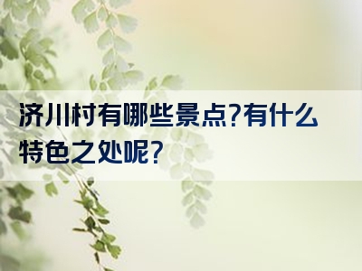 济川村有哪些景点？有什么特色之处呢？<