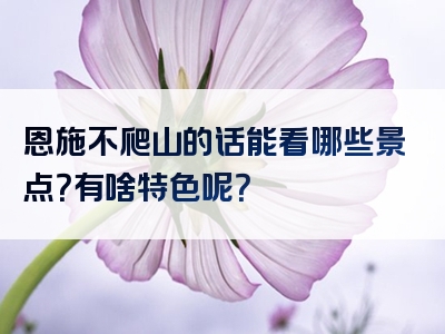 恩施不爬山的话能看哪些景点？有啥特色呢？